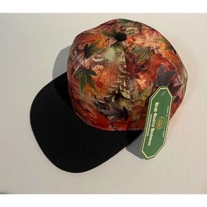 Premium High Quality Hat Mens One Size Black Orange Snap Back Flat Bill Leaves
